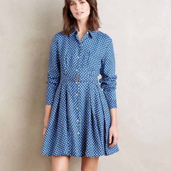 Anthropologie Dresses & Skirts - Holding Horses Linen Dot Chambray Dress